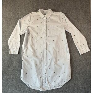 Lands' End Women's Striped Bee Embroidered Button Down Shirt Dress L